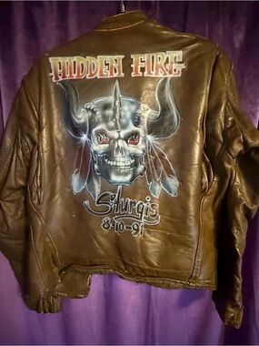 Custom Hand-Painted "Hidden Fire" Sturgis Skull Vintage Leather Jacket